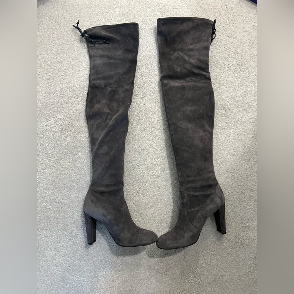 Gray suede Stuart Weitzman Highland over the knee boots.